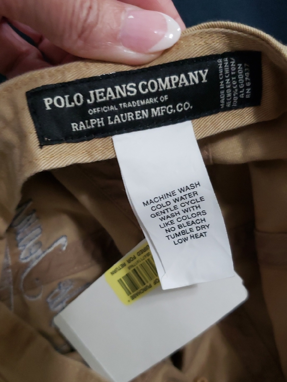 NWT- Ralph Lauren Polo Jeans Khaki Baseball Cap with Blue Embroidery - Picture 3 of 6